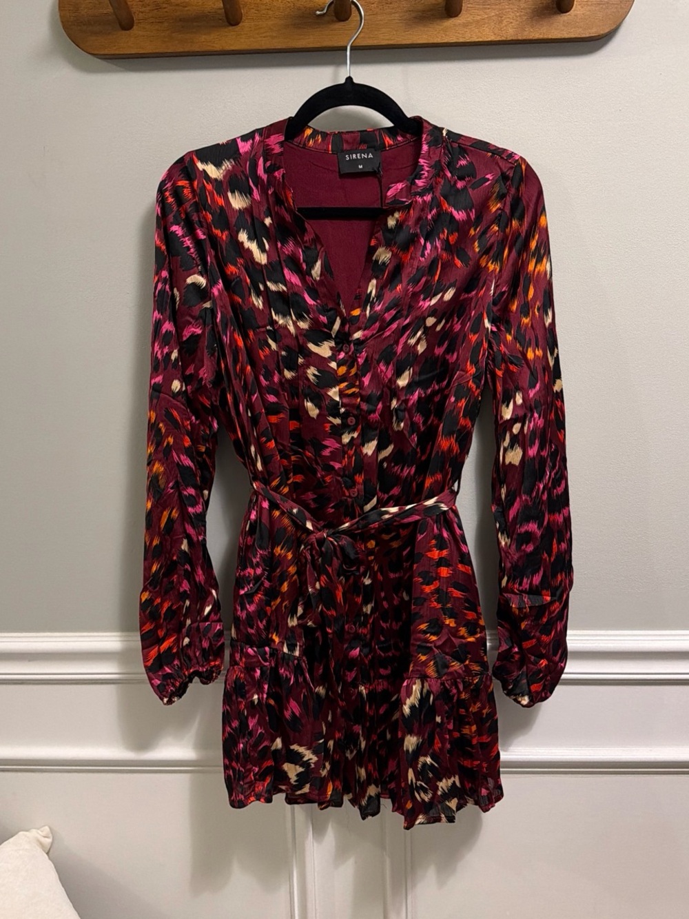 Multicolor Printed Mini Dress in Berry & Red